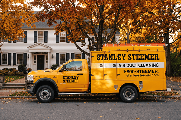 Steemer vacuum truck outside of a home