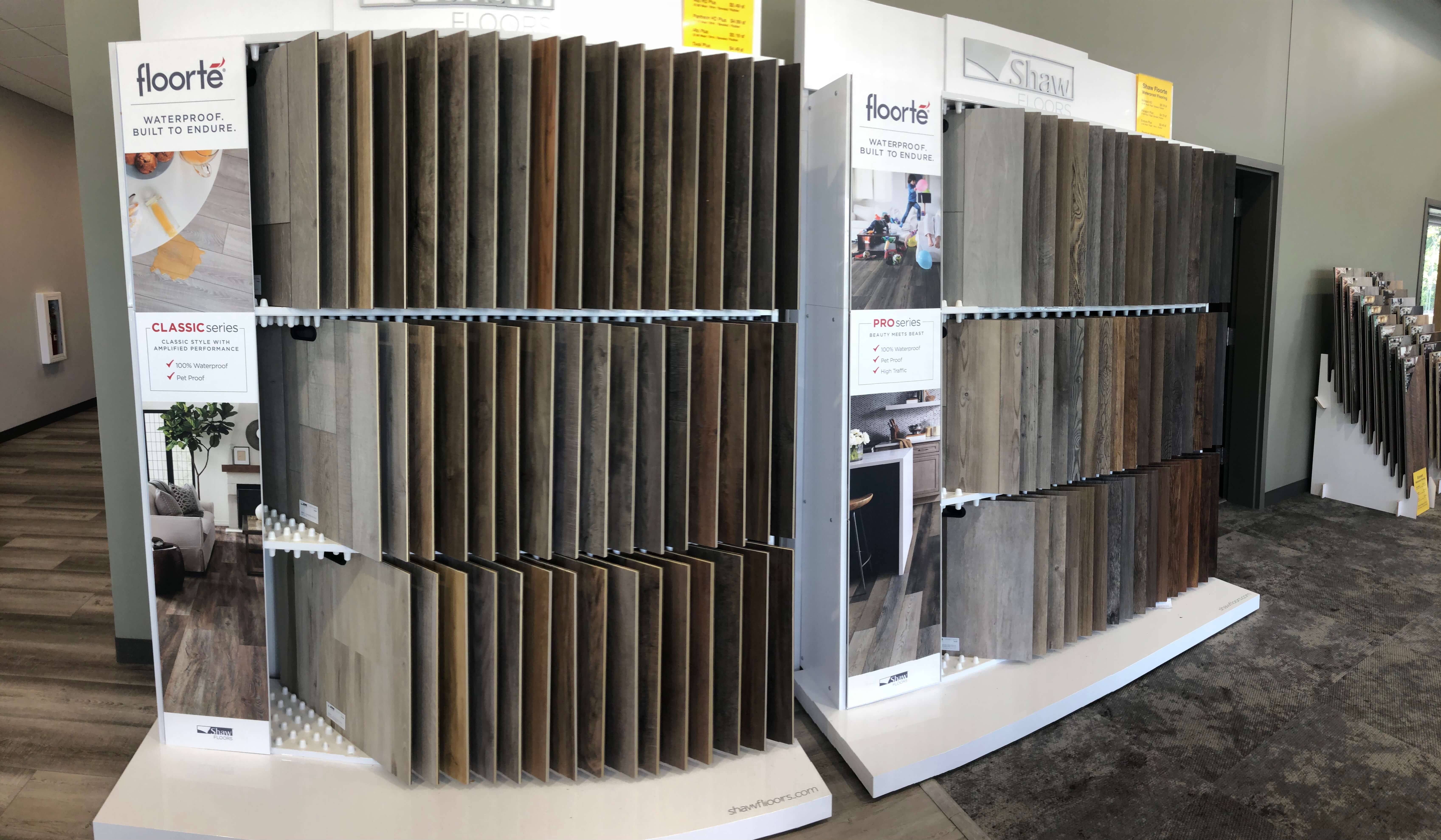 LVT samples displayed in Stanley Steemer showroom in Kalamazoo