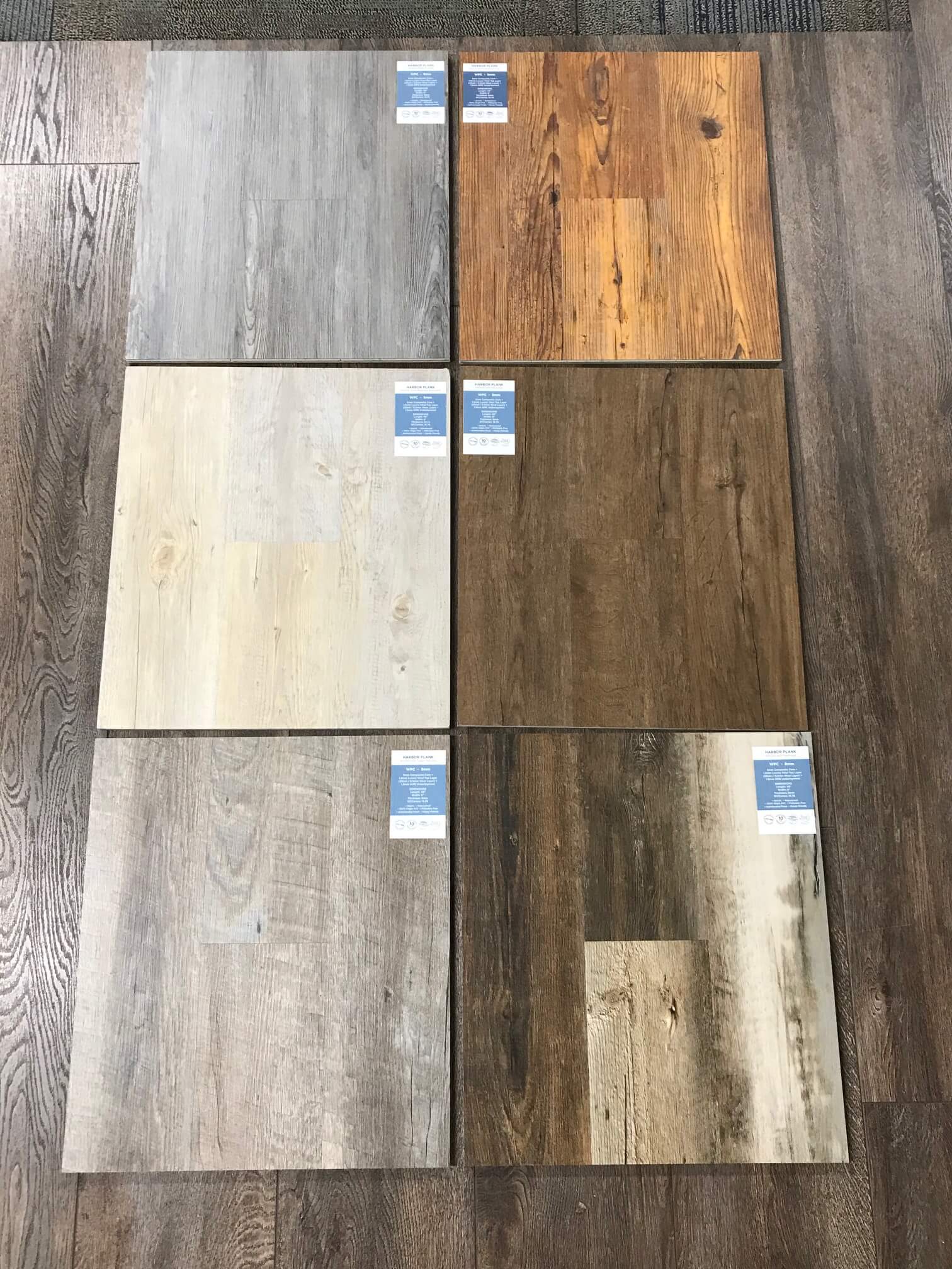 Samples of hardwood floor in Kalamazoo showroom