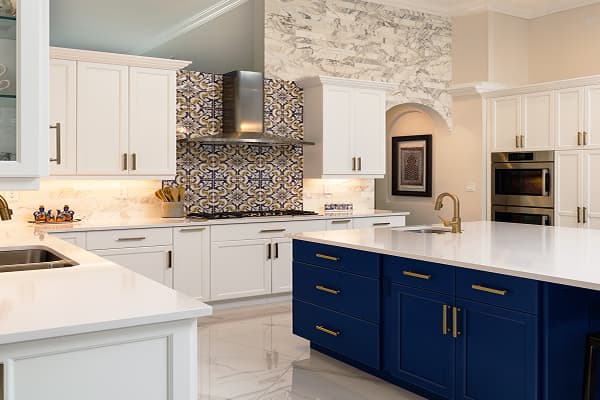 clean kitchen with shiny floors and countertops