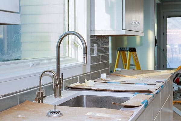 Kitchen countertop renovations with dust and debris Kitchen countertop renovations with dust and debris