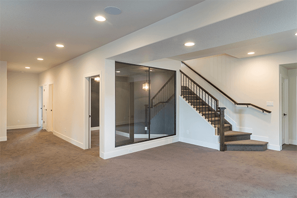 Basement of home with clear wall Basement of home with clear wall