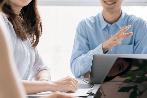 Employees productively working in clean office