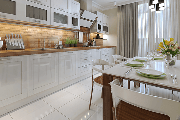 Clean tile and grout in white kitchen